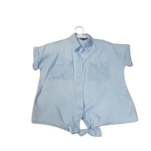 Sim & Sam Chambray Blue Normcore Tie Front‎ Top Blouse Shirt Size Small Nice